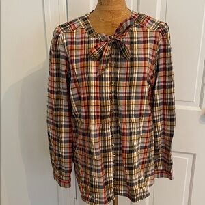 Anthropologie Pilcro Plaid Tie Neck Shirt XL